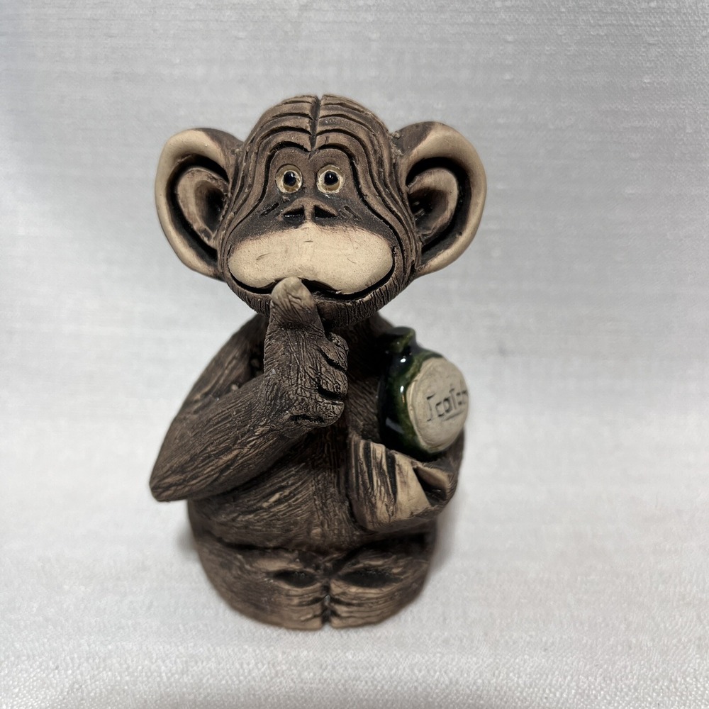 Artesania Rinconada Secret Monkey Scotch Bottle Signed Uruguay Clay Pottery